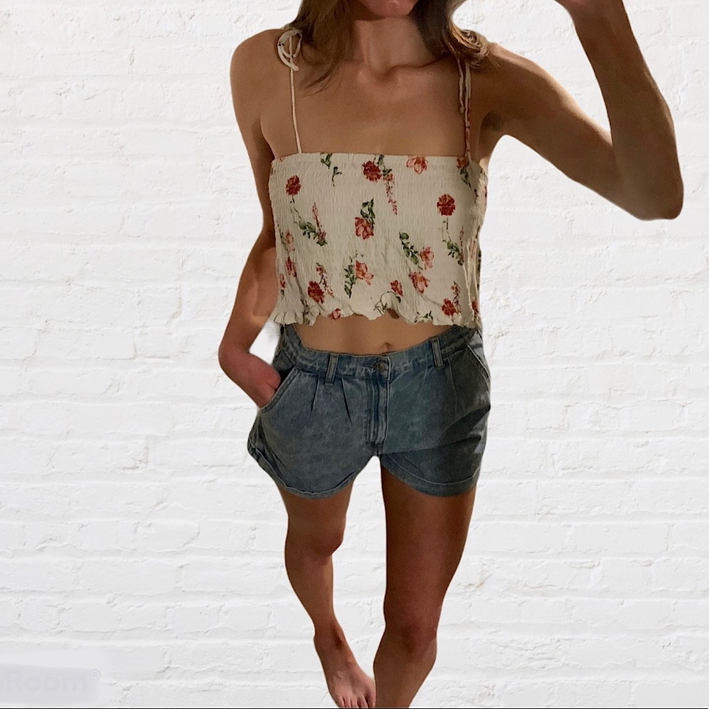 LA Hearts smocked tie strap crop top